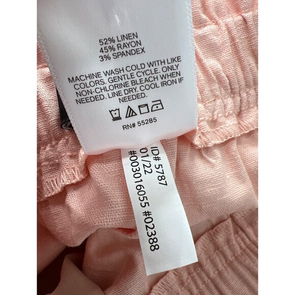 Express PaperBag Pull On Shorts Women Small Elastic Waist Peach Linen Blend Chic - Picture 6 of 7